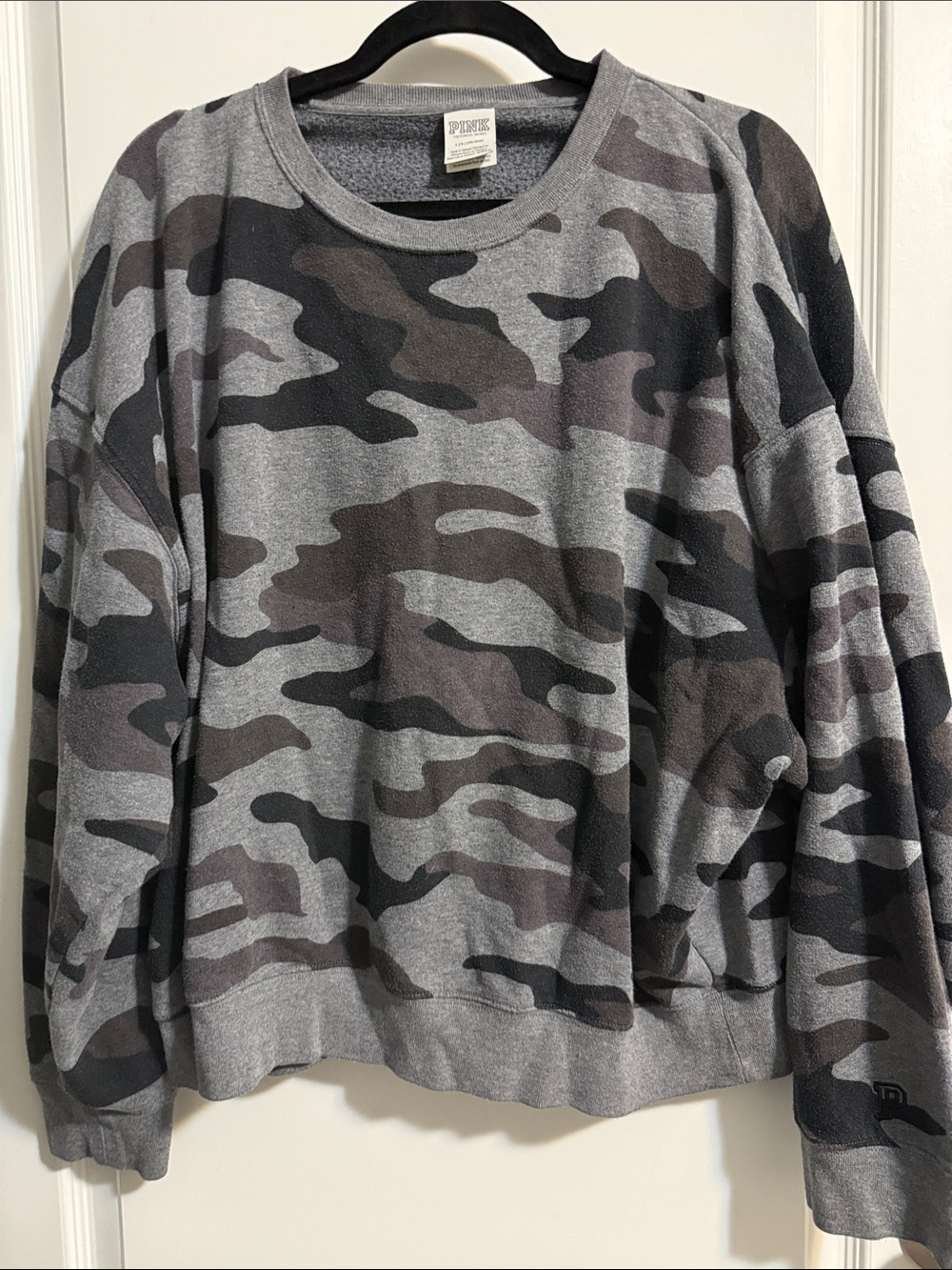 PINK Victoria's Secret Grey & Black Camo Crewneck